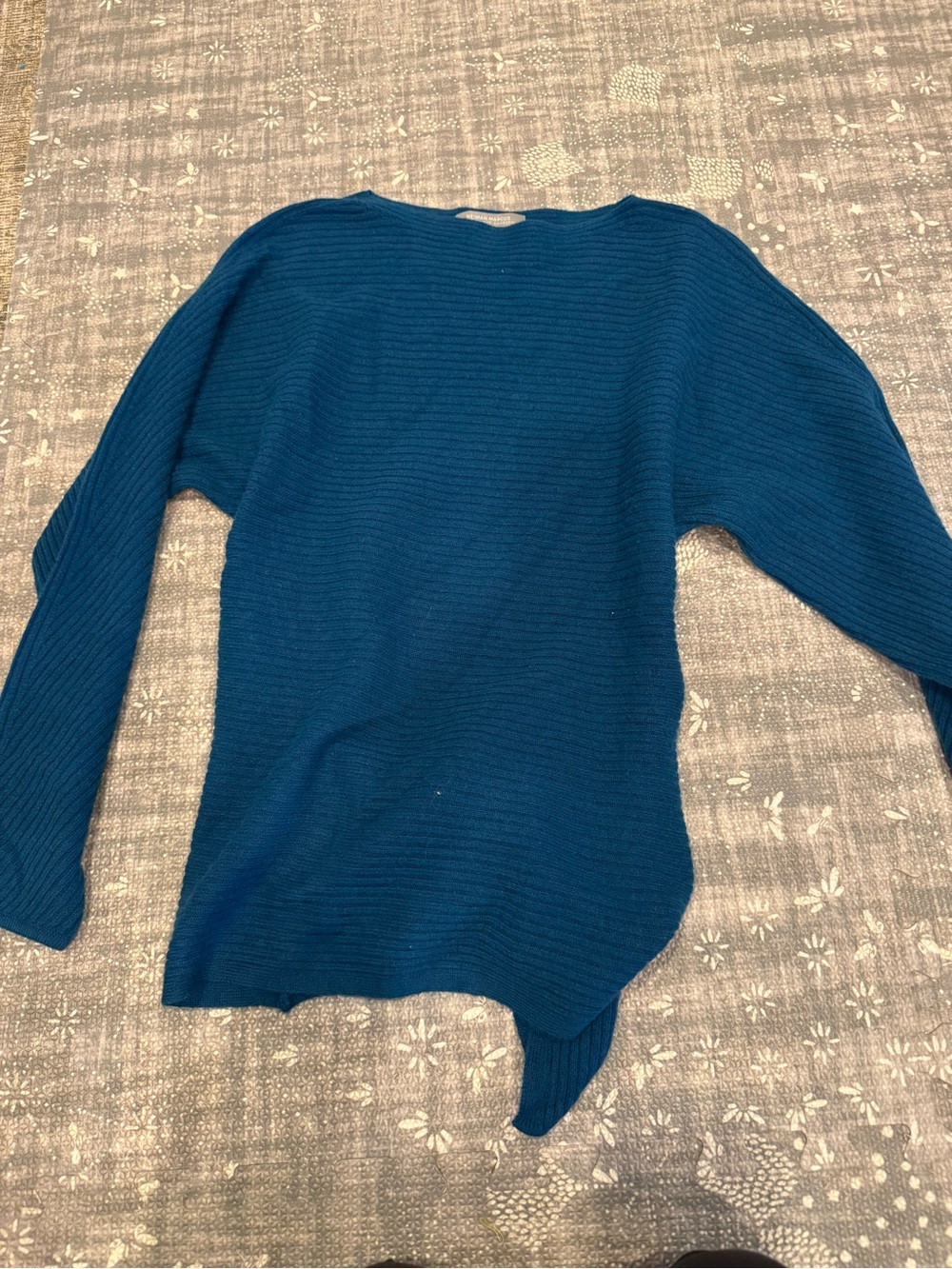 Women's Teal Blue Ribbed 100 %cashmere Sweater